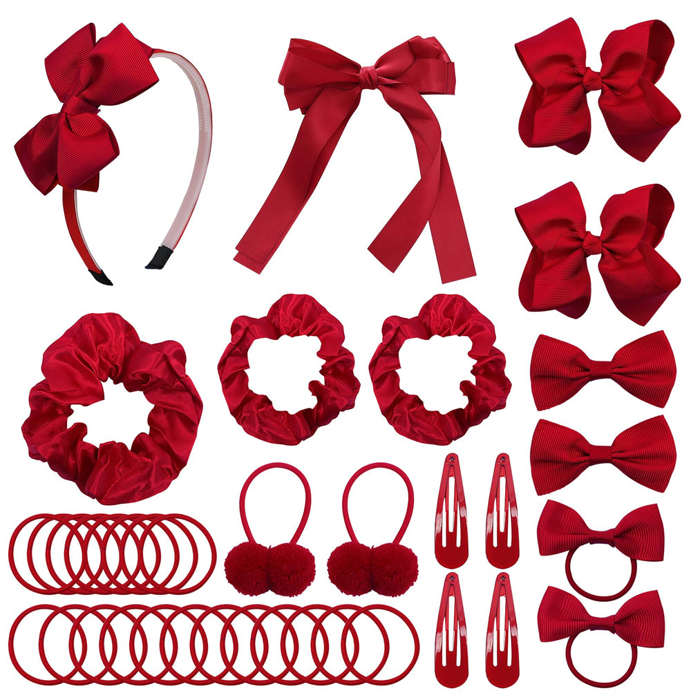 LACGO 37-pack hair bow clip set in Burgundy showcases classic grosgrain bows for school uniforms.