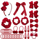 LACGO 37-pack hair bow clip set in Burgundy showcases classic grosgrain bows for school uniforms.