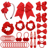 LACGO 37-piece school hair bow set front view showcases red grosgrain clips for school uniforms.