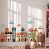 Ladinimo colorful town wall decal – playful town view for kids' rooms.