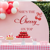 Ladinimo Cherry On Top wall decal quote enhances bridal shower backdrops.