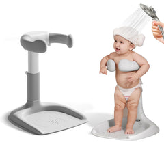 Laigoldana baby shower stand angle view highlights compact, hands-free bath time setup