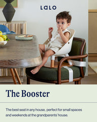 Lalo Booster Seat licorice-attached-to-chair secures booster for family dining.