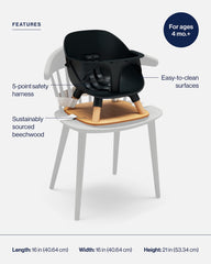 Lalo Booster Seat licorice-table-height-21in positions child at table for easy interaction.