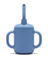 Lalo Little Cup Blueberry with straw and handles helps tiny hands learn to sip.
