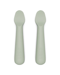 Lalo Little Spoon Set Sage ergonomic handle for tiny hands, easing self-feeding.