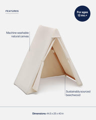 Lalo Play Tent canvas close-up shows machine-washable cotton for easy care.