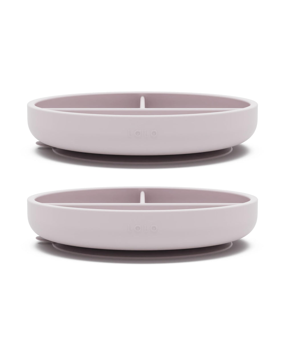 Lalo suction plates 2-pack lavender demonstrate mess-free meals with a secure silicone base.