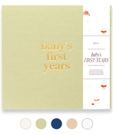 Lamare Baby First Year Book cover with soft linen texture for enduring keepsakes.