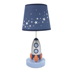Lambs & Ivy Milky Way rocket lamp base for safe nursery lighting.