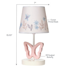 Lambs & Ivy Baby Blooms pink butterfly shade close-up shows soft floral design.