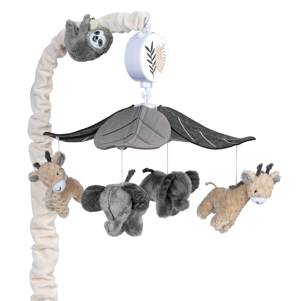 Lambs & Ivy Jungle Animals crib-mobile setup with gentle rotating plush figures for baby