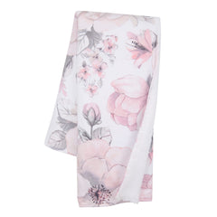 Lambs & Ivy botanical baby blanket front view features pink-gray watercolor florals for cozy stroller use.