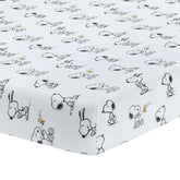 Lambs and Ivy Classic Snoopy crib sheet with Snoopy design offers a cozy breathable fit.
