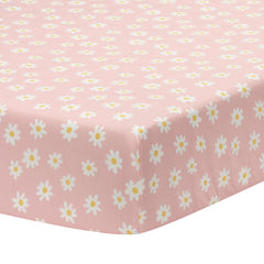 Lambs & Ivy Daisy Dreams baby sheet with rose daisies in soft cotton.