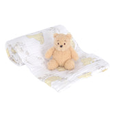 Lambs & Ivy Winnie the Pooh swaddle blanket with honey jar for cozy newborn naps