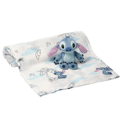 Lambs & Ivy Disney Stitch swaddle blanket—ultra-soft viscose for breathable, cozy newborn comfort.