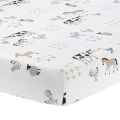 Lambs & Ivy fitted sheet with farm animals design for breathable baby comfort