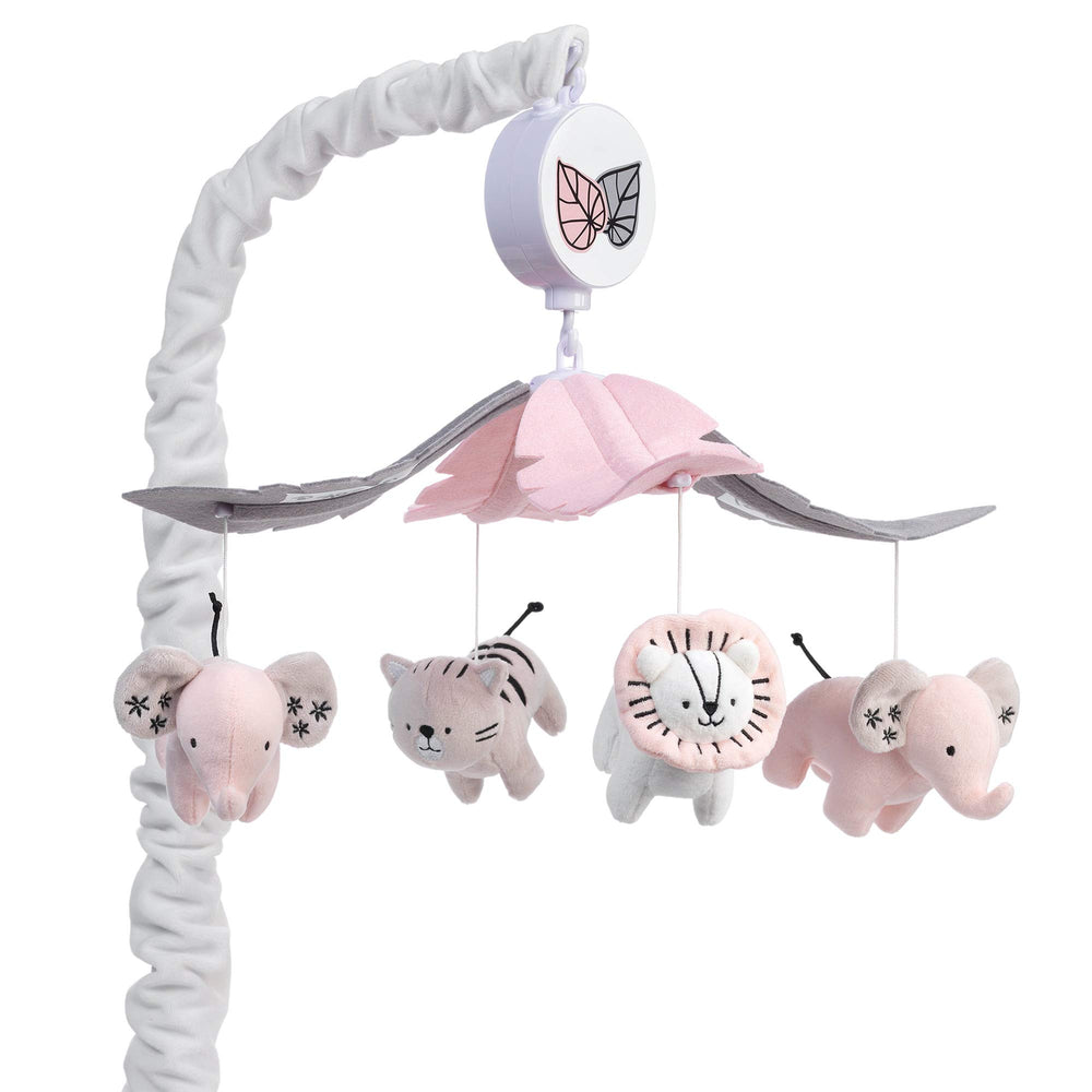 Lambs & Ivy Happy Jungle Mobile top leaves create soft visual focus for early sensory play.
