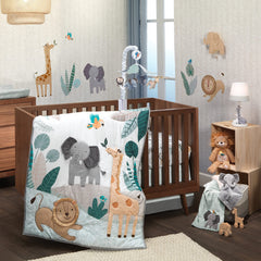 Lambs & Ivy Jungle Friends crib sheet washed and dried easily for busy parent routines