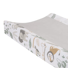 Lambs & Ivy Jungle Friends gray changing pad cover folded neatly to show easy care and compact storage