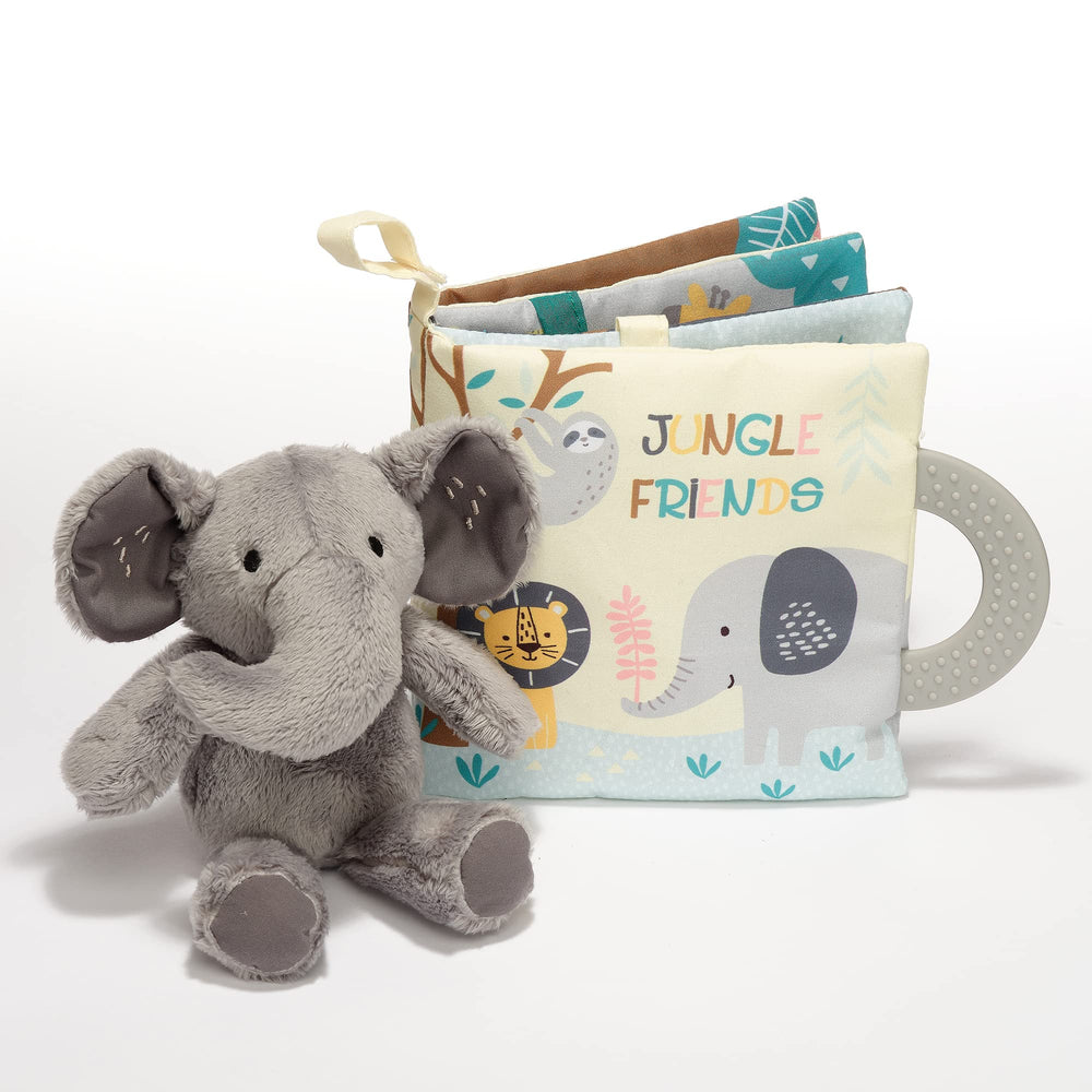 Lambs & Ivy Jungle Friends soft book cover inspires early literacy and sensory exploration.