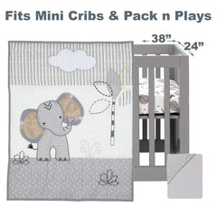 Lambs & Ivy Jungle Safari Elephant quilt embroidery enhances texture and charm.