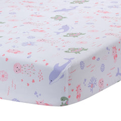 Lambs & Ivy Sea Dreams crib sheet dolphins on soft white for cozy sleep