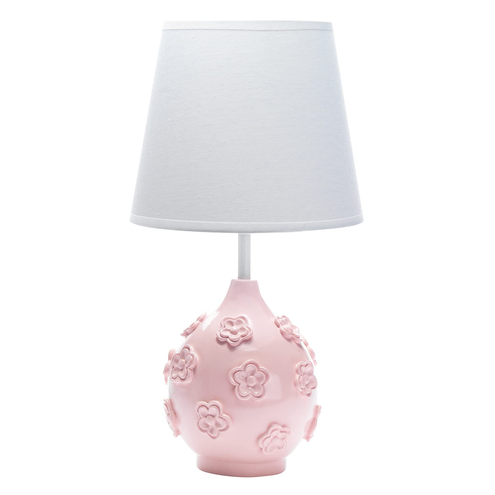 Lambs & Ivy Signature Botanical pink lamp base with sculpted flowers for gentle nursery lighting