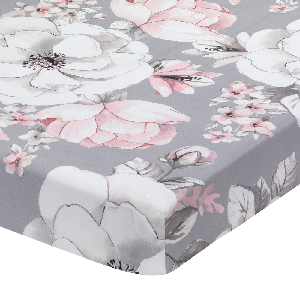 Lambs & Ivy Signature Botanical crib sheet closeup print for soft, breathable sleep.