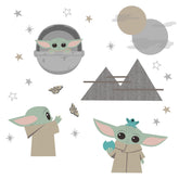Lambs & Ivy Baby Yoda decals in three poses create a playful wall mural.