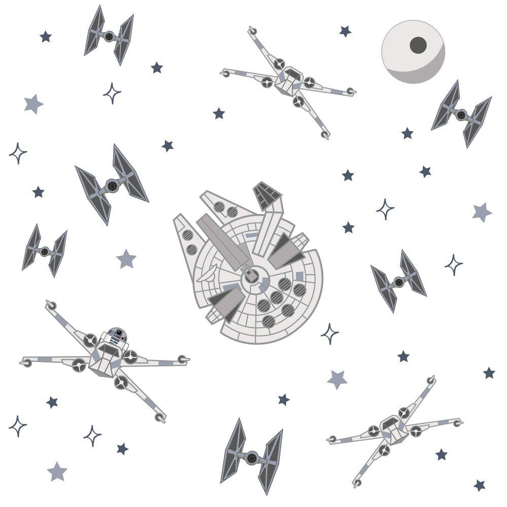 Lambs & Ivy Star Wars Millennium Falcon decal creates an exciting space-themed focal point for playtime.