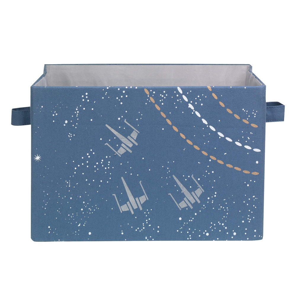 Lambs & Ivy Star Wars Galaxy storage bin front view with X-Wings for toy organization.