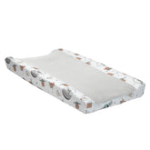 Lambs & Ivy Star Wars Mandalorian gray changing pad cover close-up, plush coral fleece for cozy diaper changes.