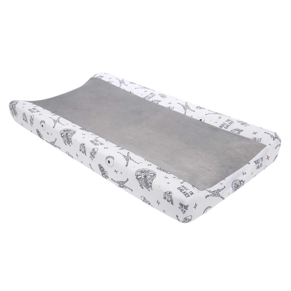 Lambs & Ivy Star Wars Millennium Falcon cover front view with soft minky center for diaper changes