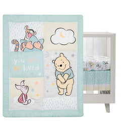 Lambs & Ivy Winnie the Pooh Hugs crib sheet pastel colors support gender-neutral nursery design.