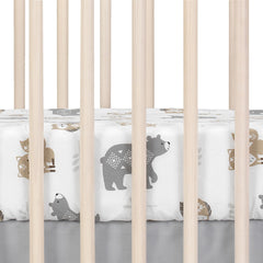 Lambs & Ivy Woodland Forest crib sheet with elastic edge provides snug fit on standard crib.