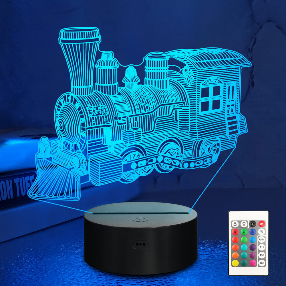 Lampeez 3D Train Night Light with engraving for calming bedtime ambiance.