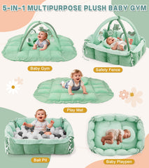 Lanabuna tummy time mat sage green supports neck and back during play