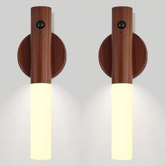 LANDGOO walnut wood LED nursery night light with warm glow and natural grain detail.