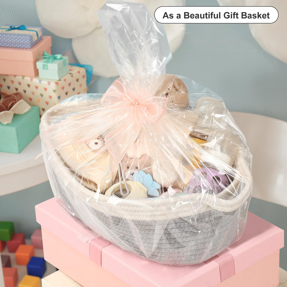 LANDNEOO grey woven basket with reinforced handles, close-up highlighting durability and carry ease