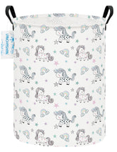 LANGYASHAN rainbow unicorn laundry basket with sturdy handles for easy transport.