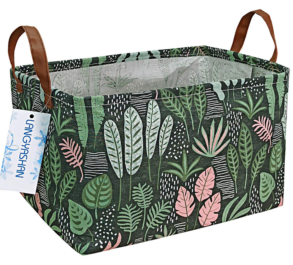 LANGYASHAN rectangular storage bin collapsed view with sturdy handles for easy transport.