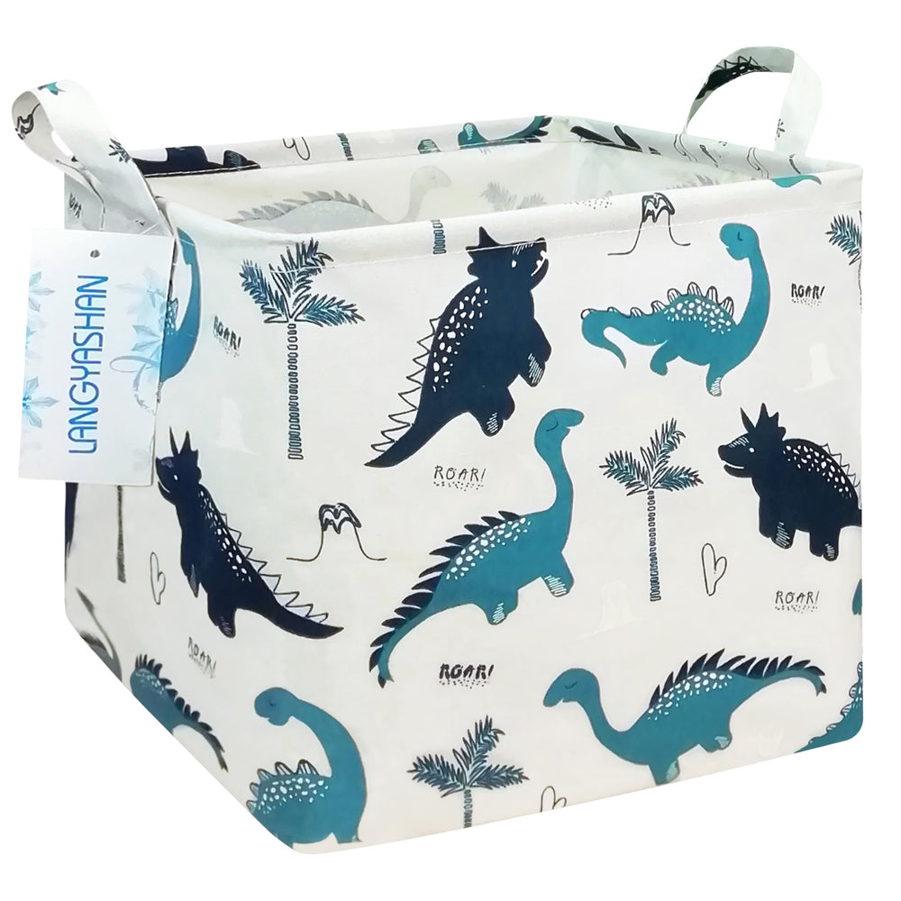 LANGYASHAN square storage basket with dinosaur pattern keeps toys organized, room decor-friendly.