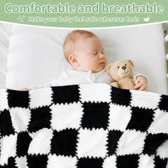LANLISA checkered baby blanket two-pack in crib scene, versatile newborn gift