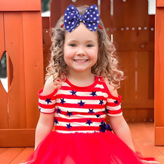 Lanmerry 4th of July hair bows blue on toddler girl for patriotic outfit accents