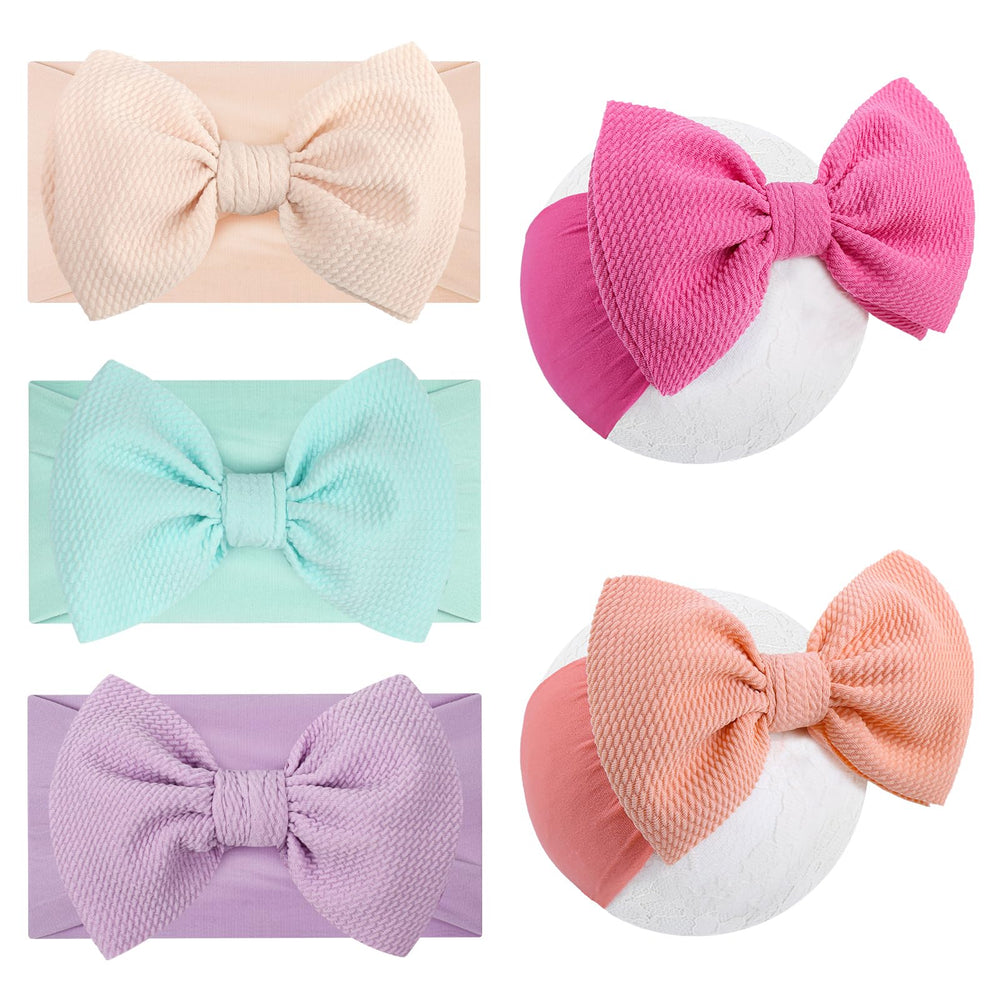 Lanmerry 5Pcs ivory headbands close-up showing soft nylon stretch for newborns