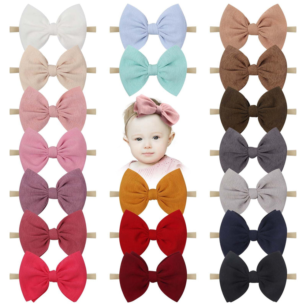 Lanmerry baby bow headband 4.5-inch close-up shows soft nylon for gentle comfort.