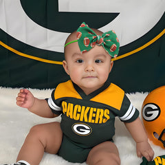 Lanmerry baby girl football headband green-white bow for everyday wear and game day looks