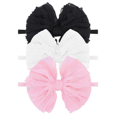 Lanmerry baby headbands 3pc lace-black close-up, showing soft fabric for versatile outfits.